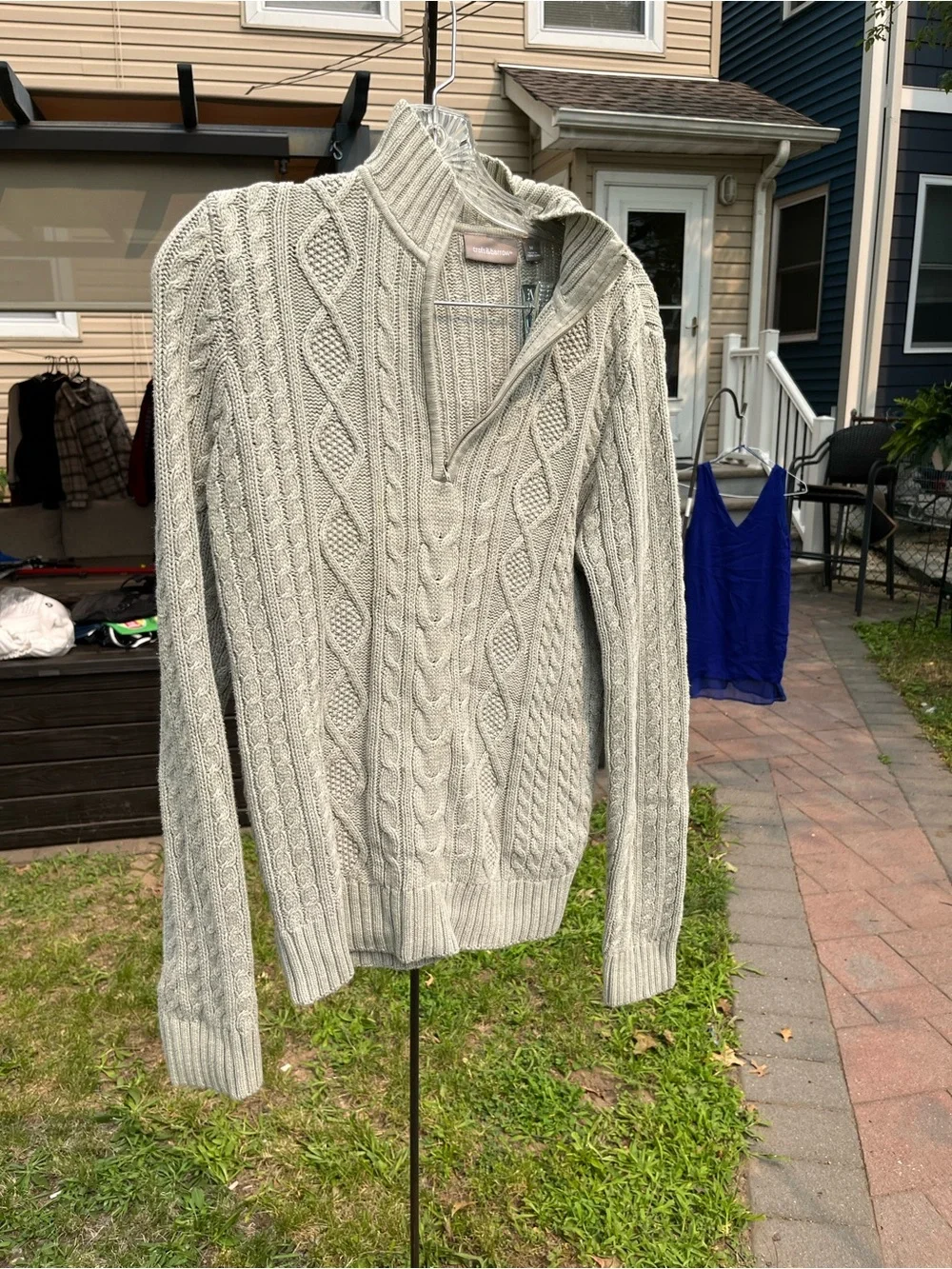 Cable-Knit Quarter-Zip Sweater - Light Gray over size medium men